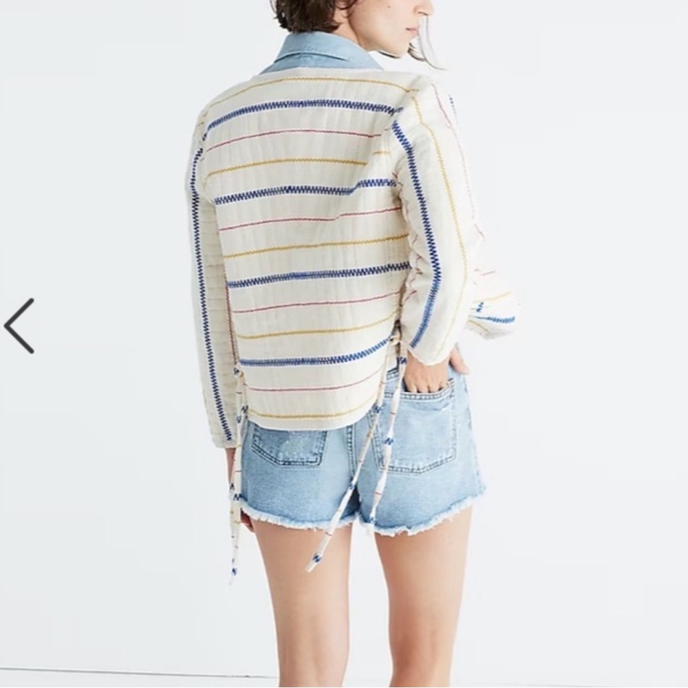 Madewell Quilted Side Tie Jacket XS Stripe Embroidered Cotton Coastal Boho - Picture 3 of 16